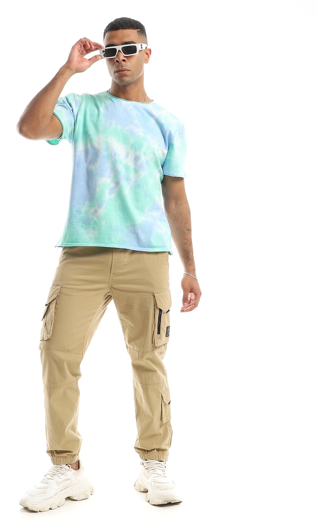 Baby Blue & Mint Tie-Dye Jersey Crew-Neck Tee - 98277