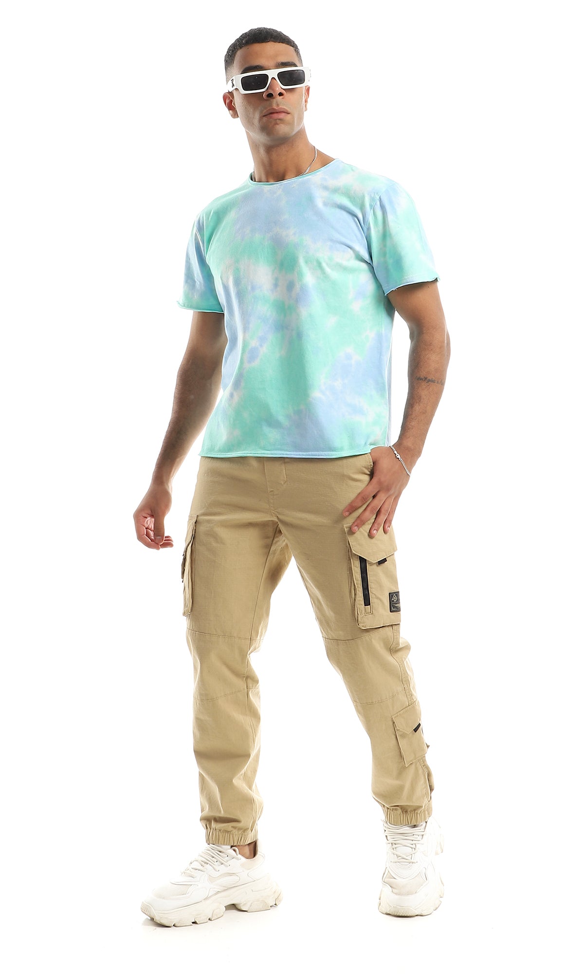 Baby Blue & Mint Tie-Dye Jersey Crew-Neck Tee - 98277