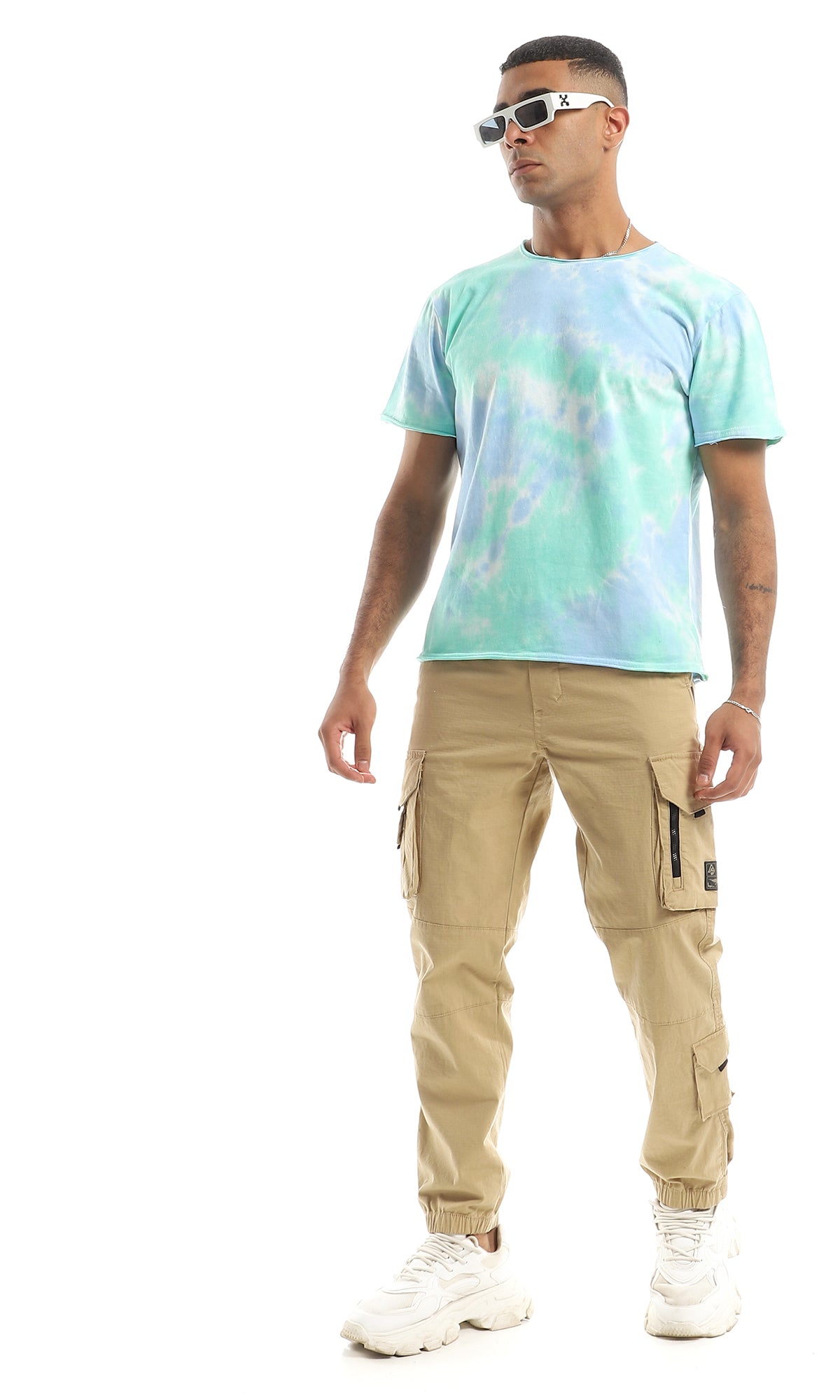 Baby Blue & Mint Tie-Dye Jersey Crew-Neck Tee - 98277