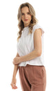 98286 Cap Sleeves Basic Cotton White Loose Tee