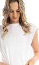 98286 Cap Sleeves Basic Cotton White Loose Tee