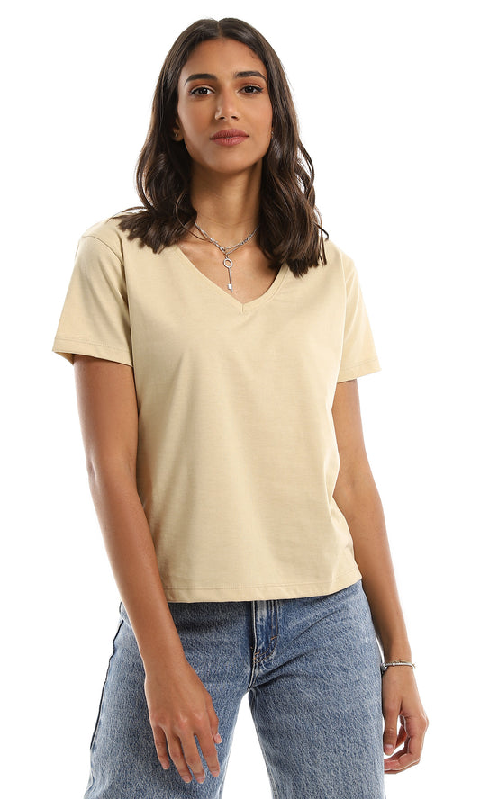 98297 Short Sleeves Dark Beige Plain Basic Tee