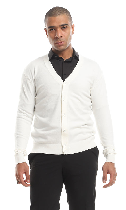 98404 Buttoned Lightweight Short Cardigan - Off White