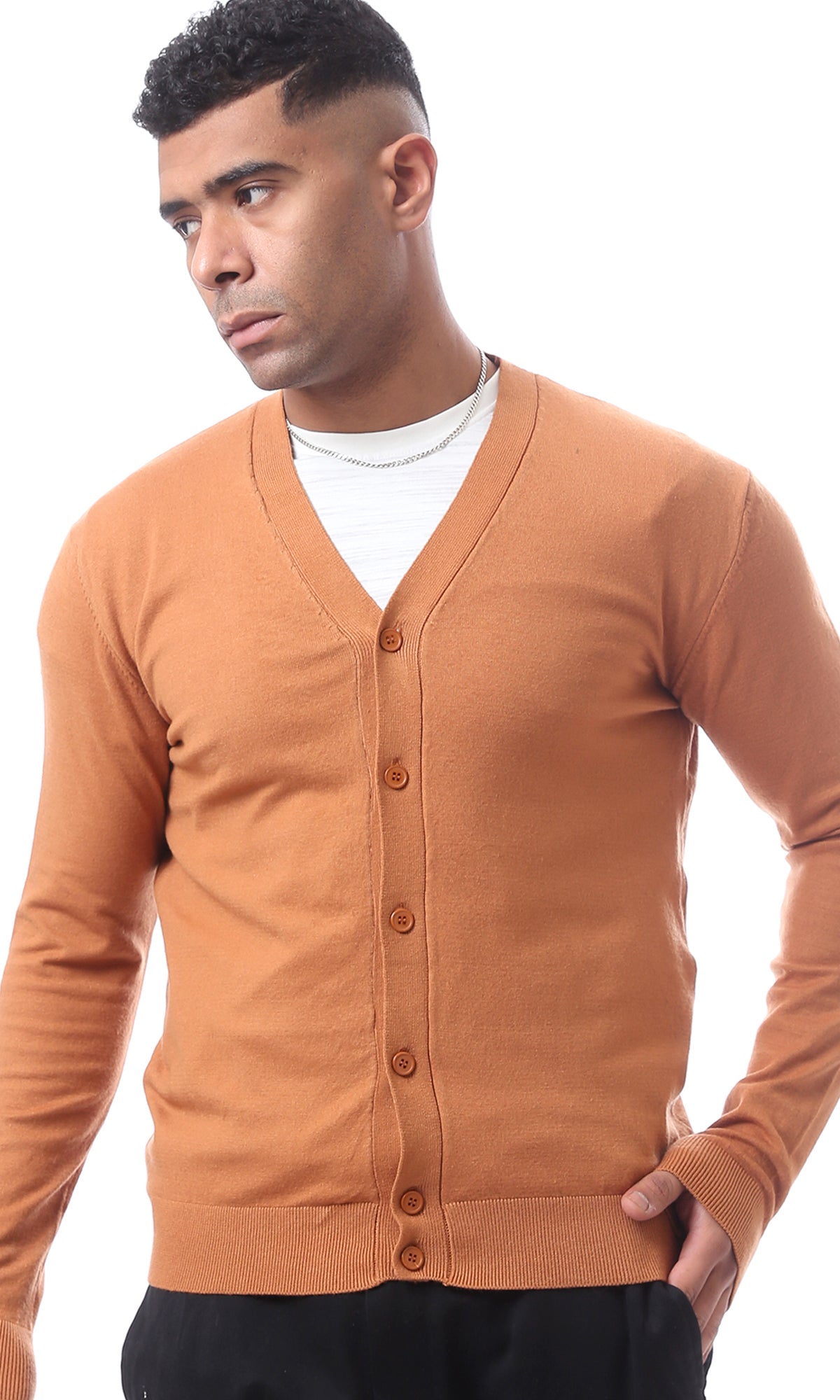 98405 Solid Long Sleeves Buttoned Cardigan - Camel