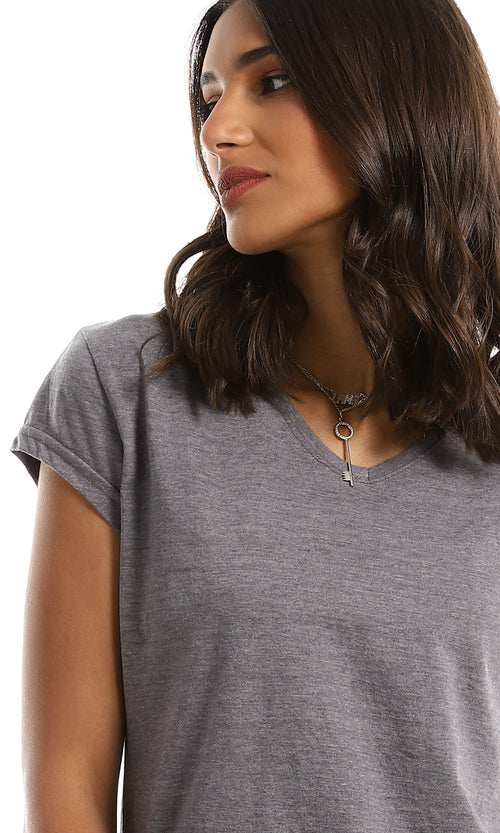 تي شيرت أساسى قطن نمط هيذر رمادي