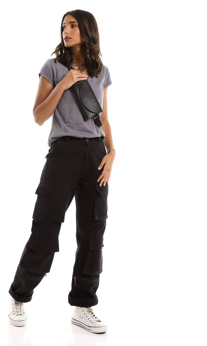 تي شيرت أساسى قطن نمط هيذر رمادي