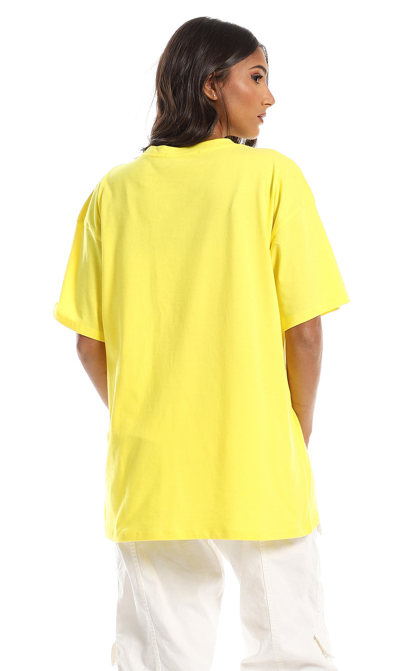 تي شيرت سادة قطن مريح أصفر