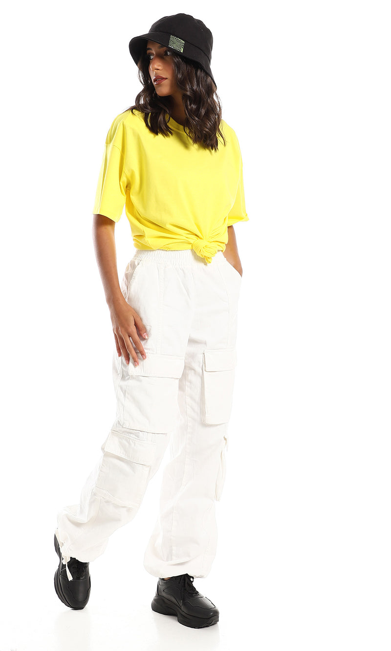 تي شيرت سادة قطن مريح أصفر