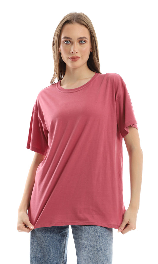 98826 Oversized Basic Solid Short Sleeves Tee - Dark Rose