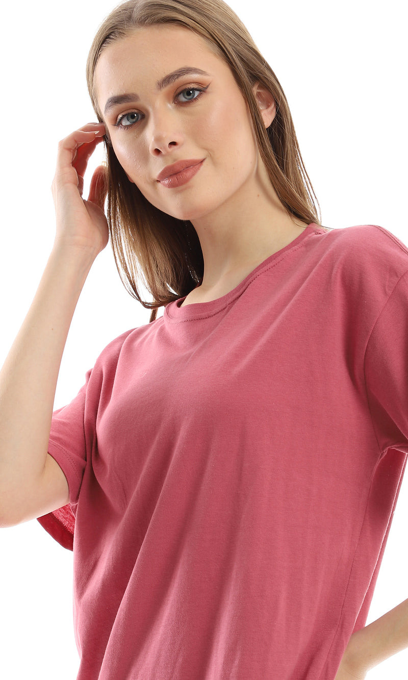 98826 Oversized Basic Solid Short Sleeves Tee - Dark Rose