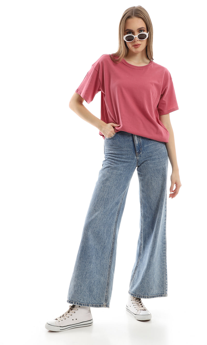 98826 Oversized Basic Solid Short Sleeves Tee - Dark Rose