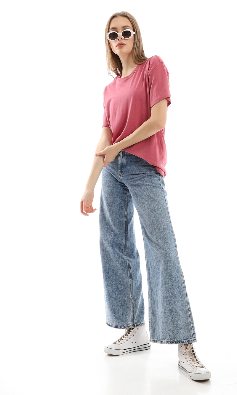 98826 Oversized Basic Solid Short Sleeves Tee - Dark Rose