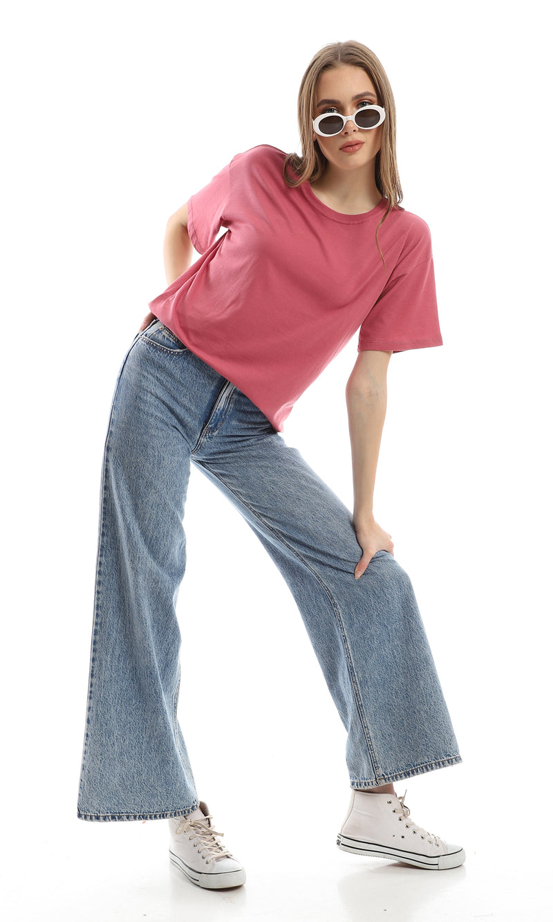 98826 Oversized Basic Solid Short Sleeves Tee - Dark Rose