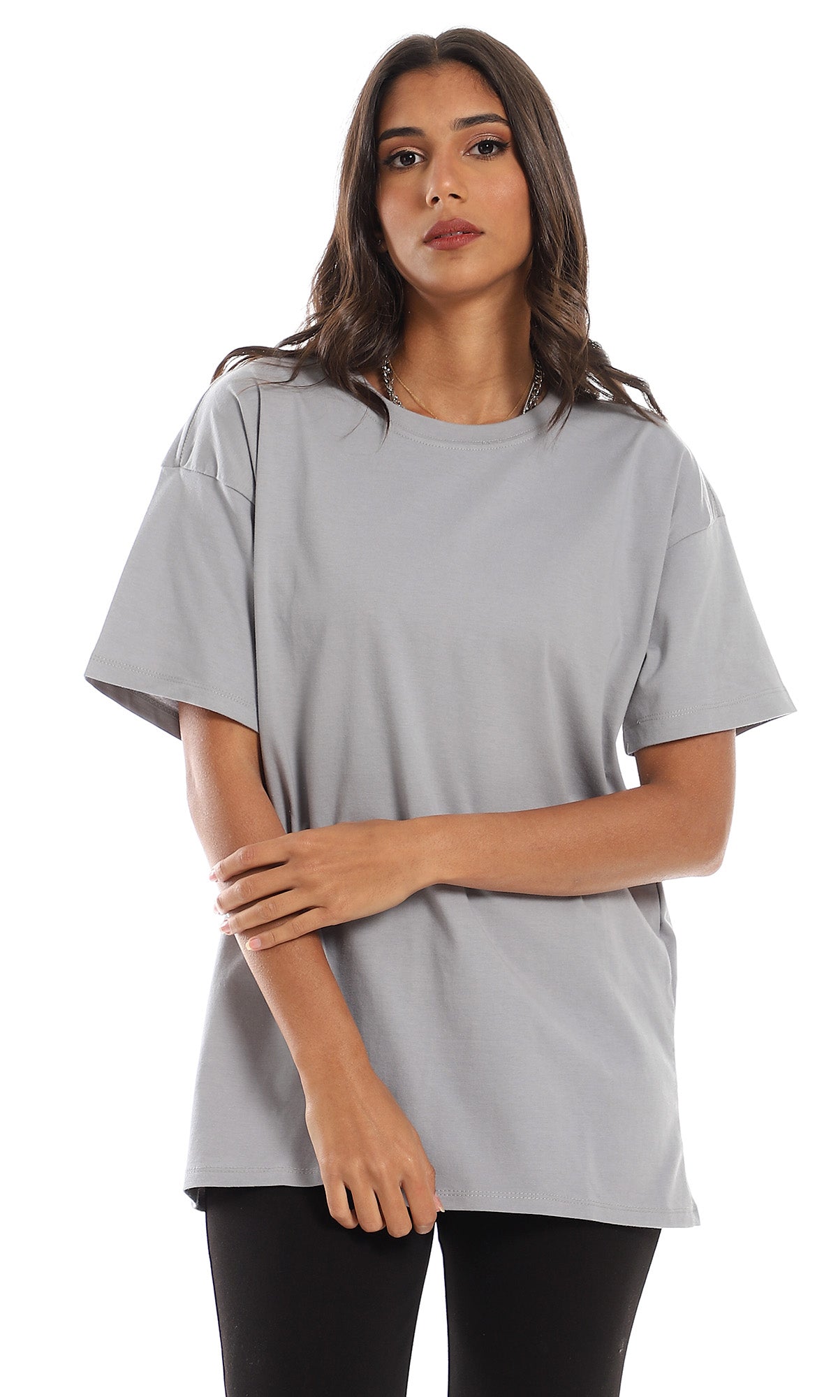 98828 Round Neck Plain Cotton Grey T-Shirt