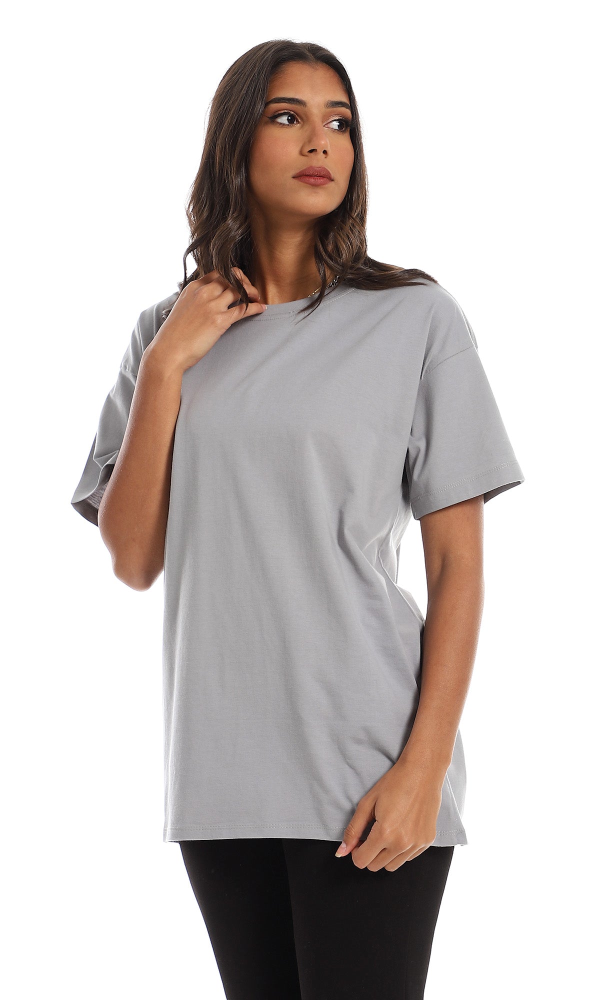 98828 Round Neck Plain Cotton Grey T-Shirt