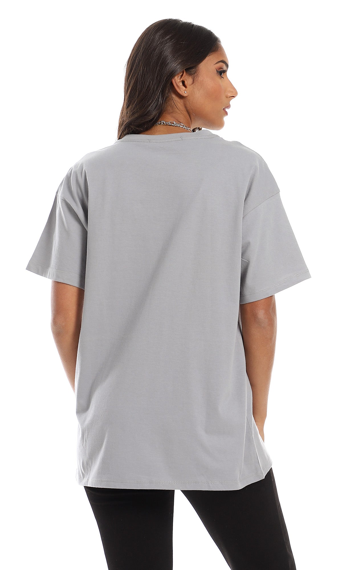 98828 Round Neck Plain Cotton Grey T-Shirt