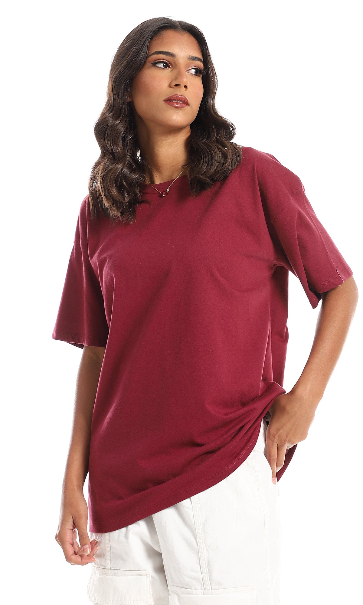 98829 Plain Over Sized Cotton Burgundy T-Shirt