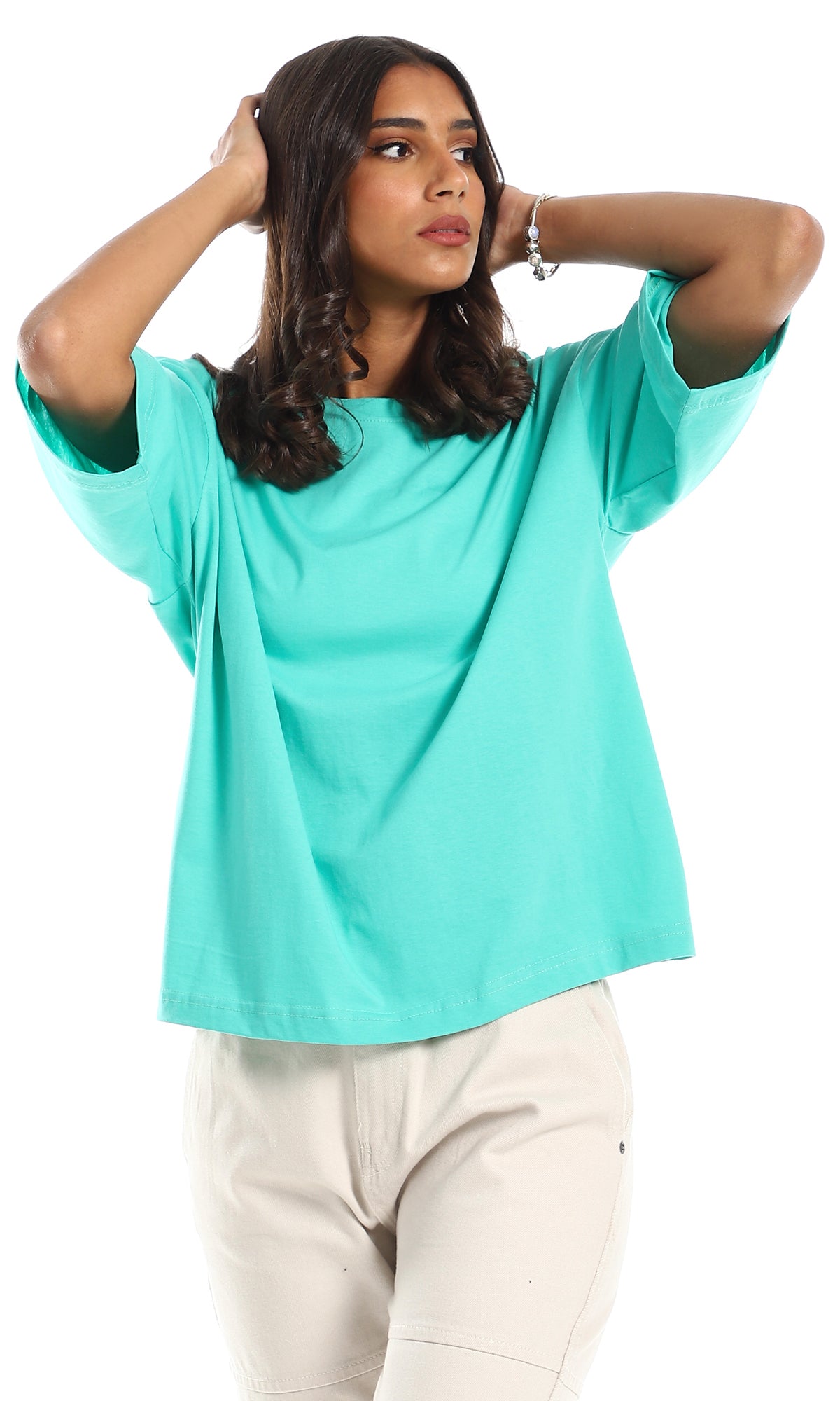 Mint Green Relaxed Oversized Cotton Tee - 98834