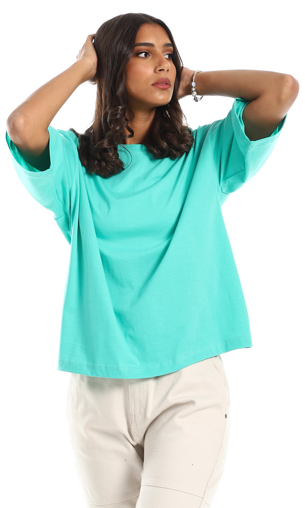 تي شيرت سادة بأكمام قصيرة سهل الإرتداء لون أزرق مخضر