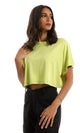توب أساسى واسع قصير بنمط سادة وأكمام قصيرة أصفر