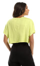 توب أساسى واسع قصير بنمط سادة وأكمام قصيرة أصفر