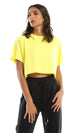 تي شيرت واسع قصير سادة بياقة مستديرة أصفر
