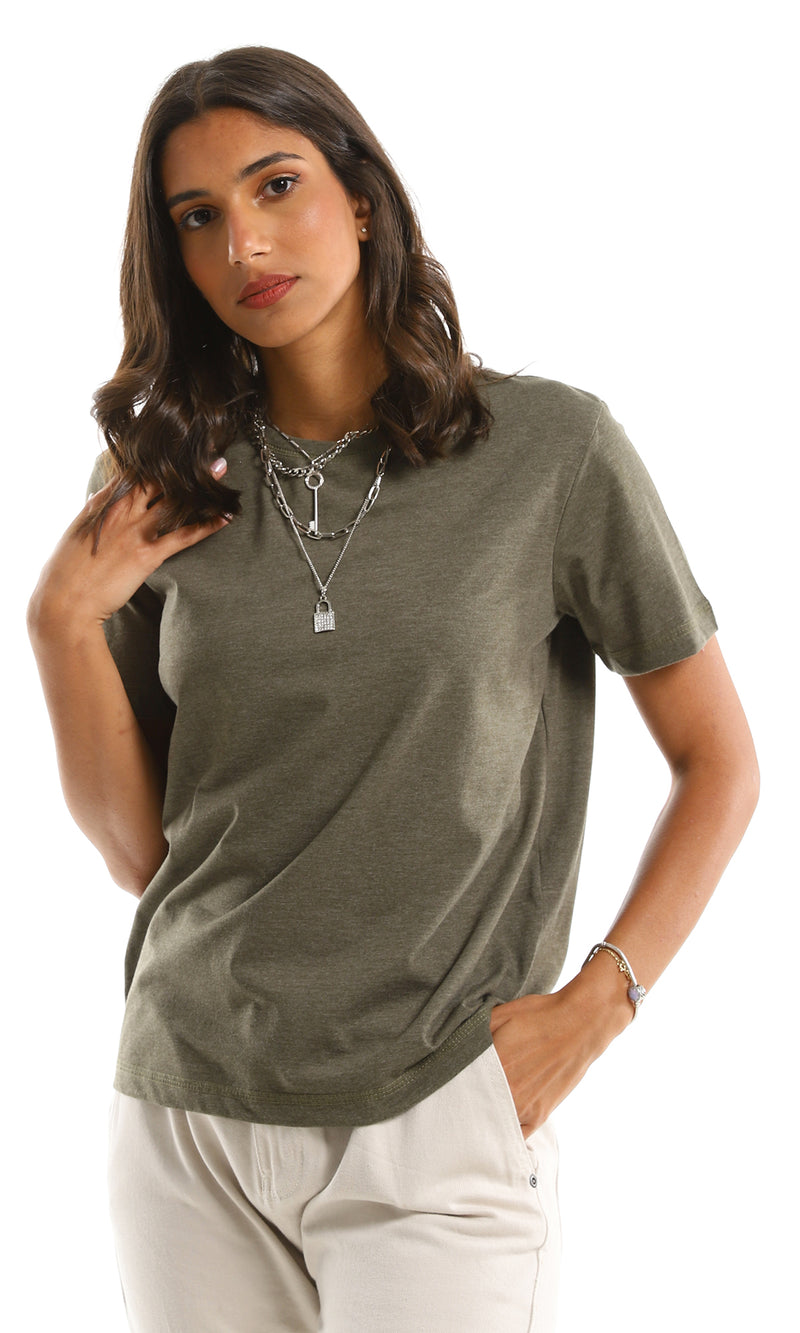 تي شيرت للإرتداء اليومي بياقة مستديرة سهل الإرتداء - نمط هيذر زيتي