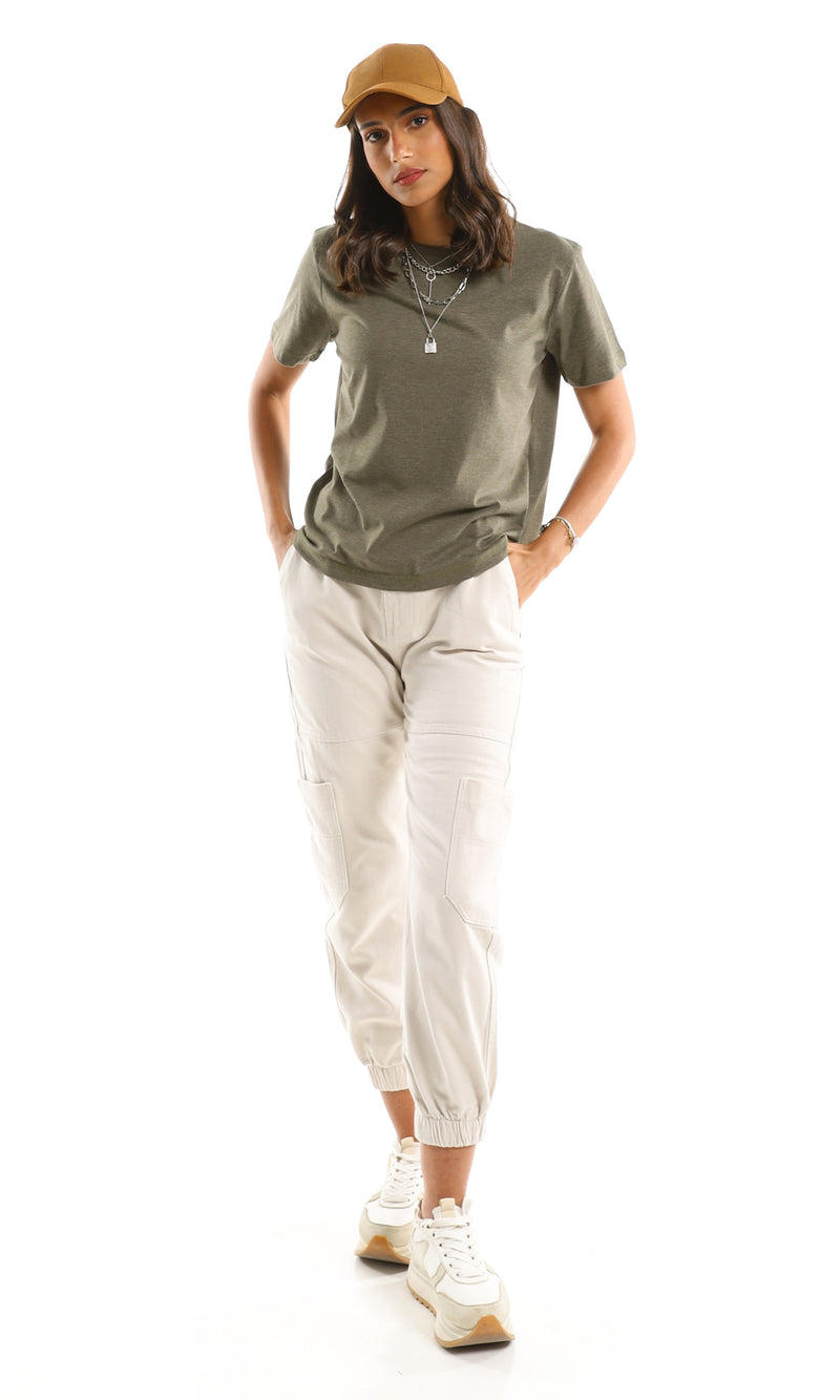 تي شيرت للإرتداء اليومي بياقة مستديرة سهل الإرتداء - نمط هيذر زيتي