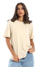 تي شيرت سادة بقصة فضفاضة سهل الإرتداء لون بيج فاتح