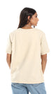 تي شيرت سادة بقصة فضفاضة سهل الإرتداء لون بيج فاتح
