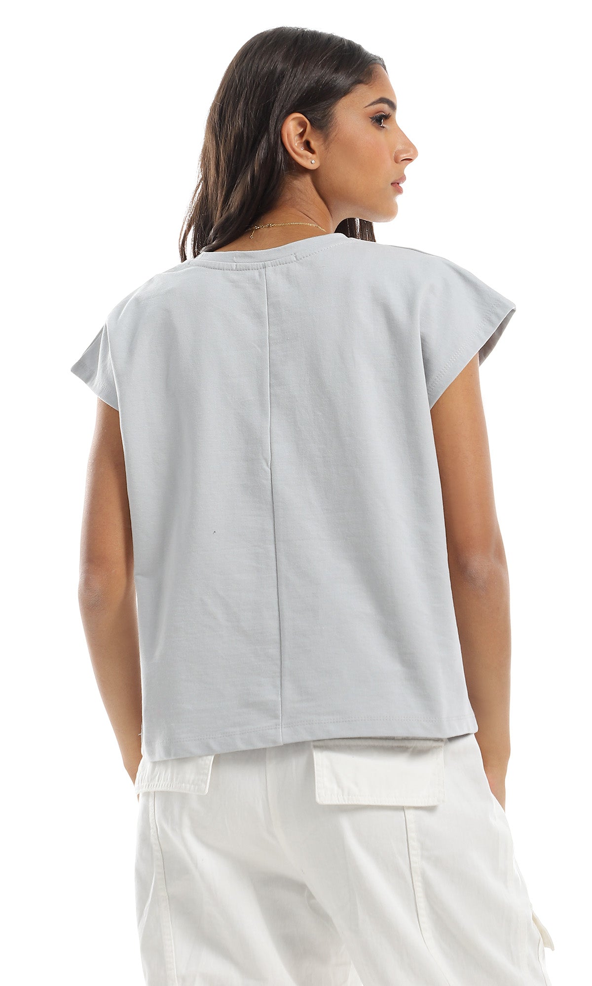 98860 Basic Plain Cape Sleeves Light Grey Tee