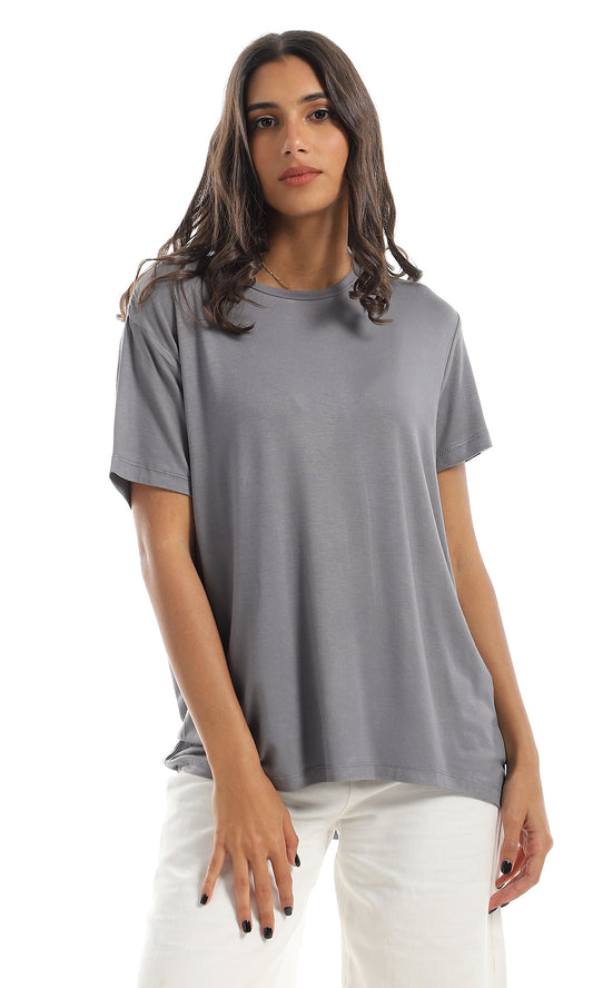 98871 Basic Plain Short Sleeves Loose Grey Tee