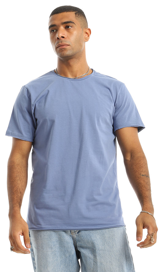 98900 Basic Plain Round Neck Cotton T-Shirt - Dusty Blue