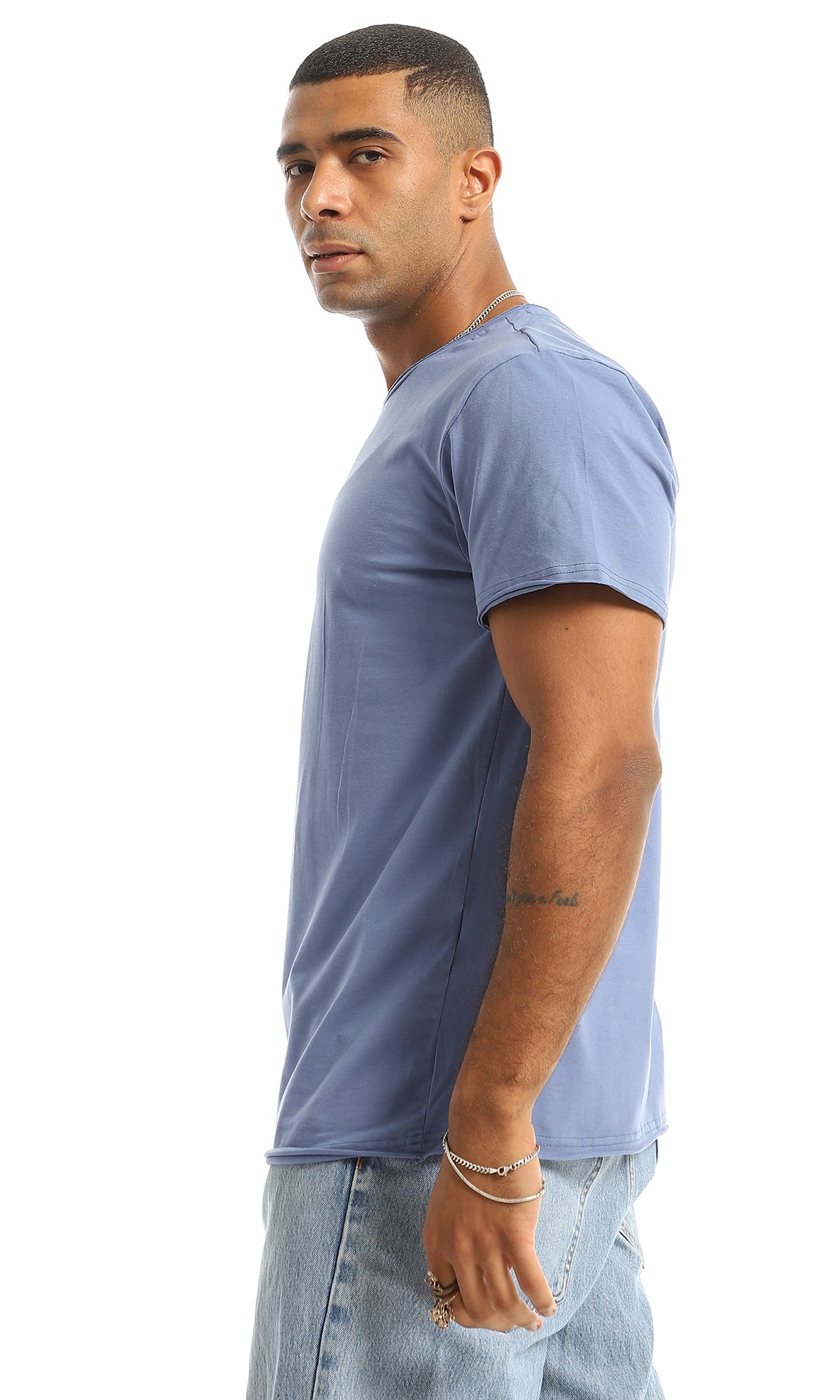 98900 Basic Plain Round Neck Cotton T-Shirt - Dusty Blue