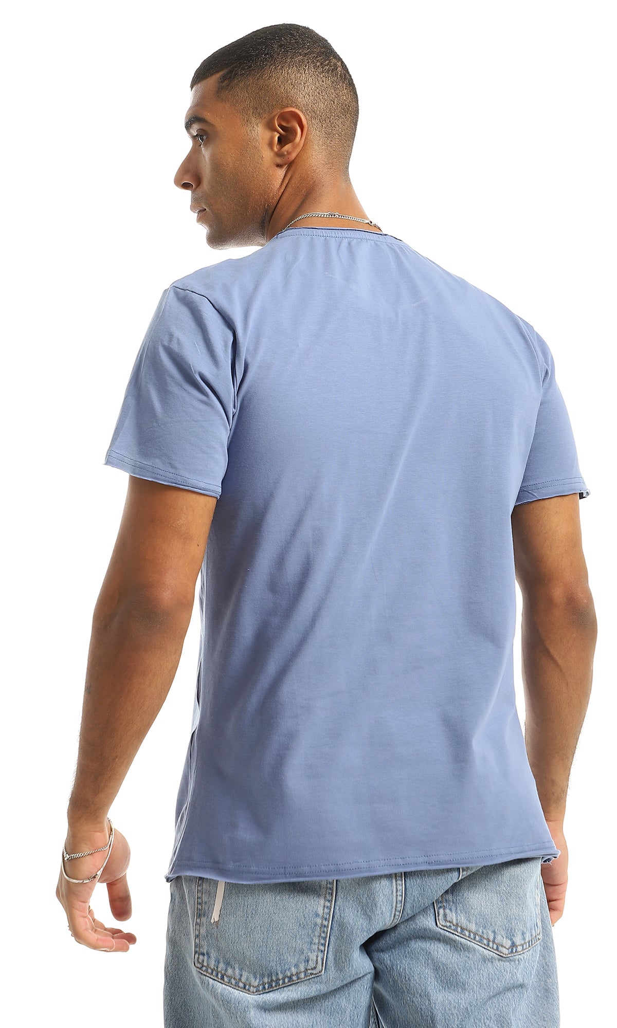 98900 Basic Plain Round Neck Cotton T-Shirt - Dusty Blue