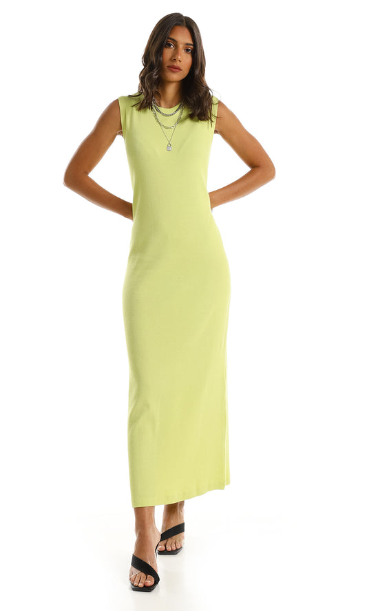 98949 Slim Fit Maxi Dress In Solid Lime Green