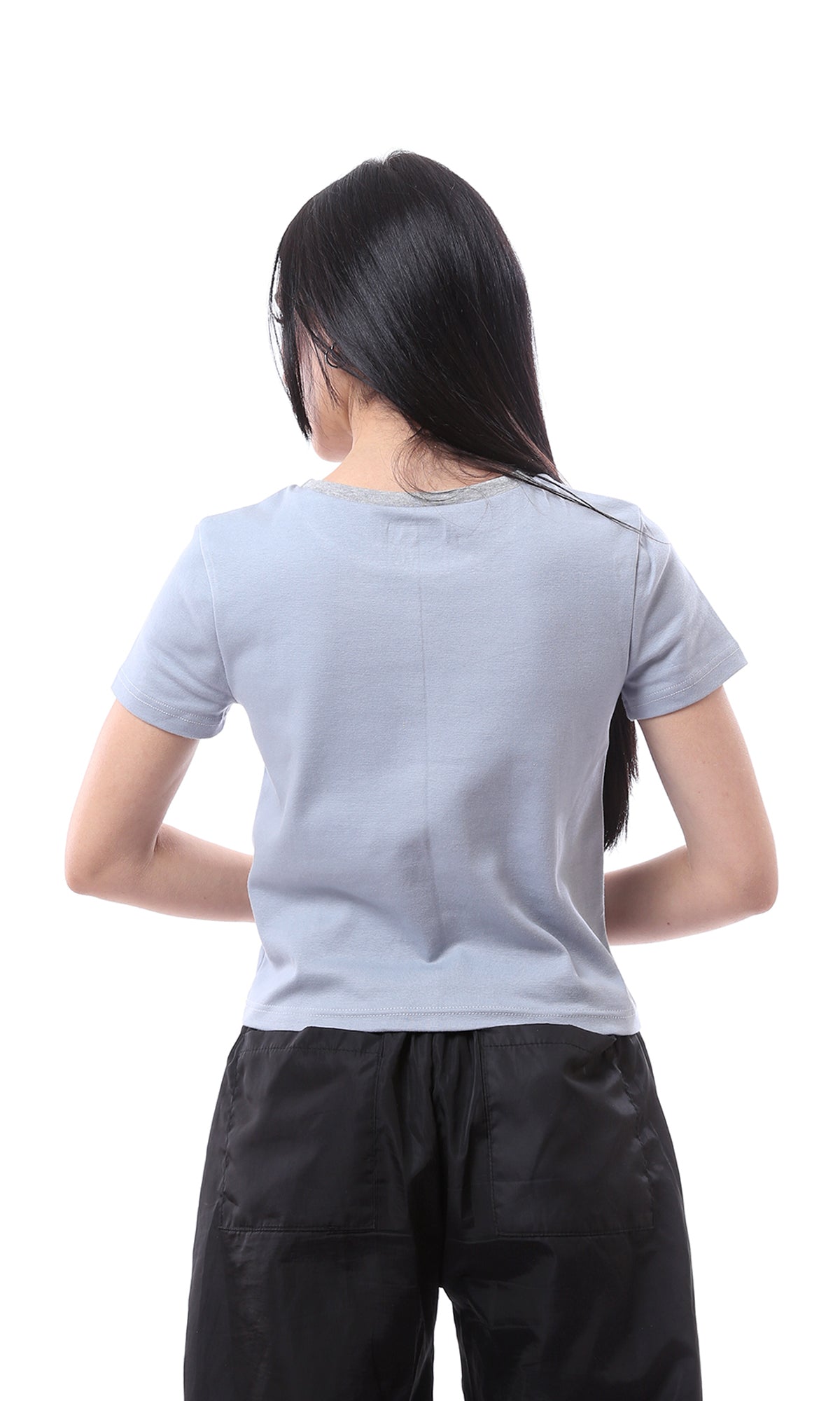 Minimalist Contrast Ribbed Neck Short Sleeve Tee - 99001