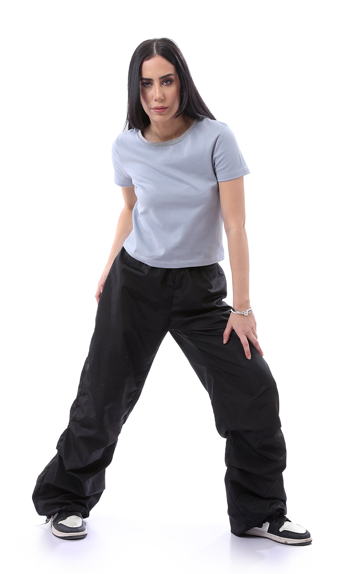 Minimalist Contrast Ribbed Neck Short Sleeve Tee - 99001