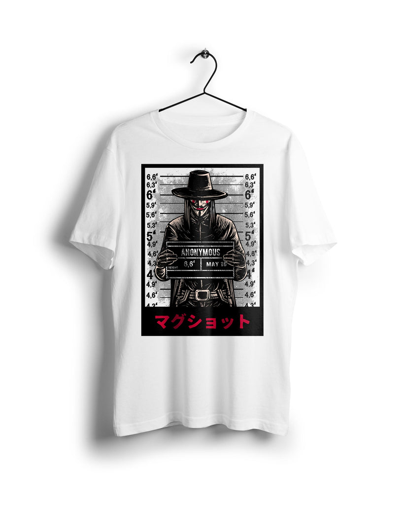 V for vendetta Anonymous Mugshot - Digital Graphics Basic T-shirt White - Ravin 