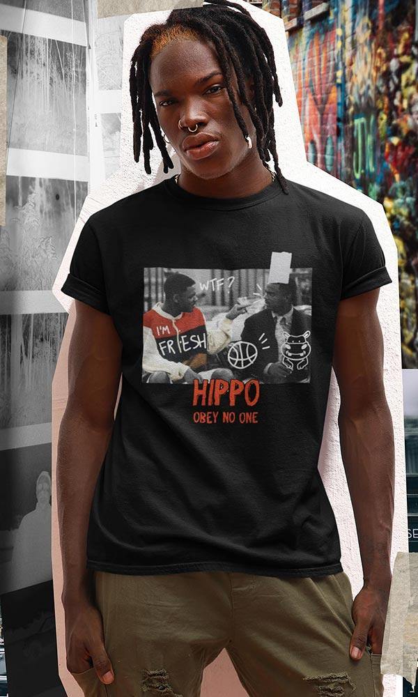 Fresh Prince Hippo Throwback - Digital Graphics Basic T-shirt Black - Ravin 