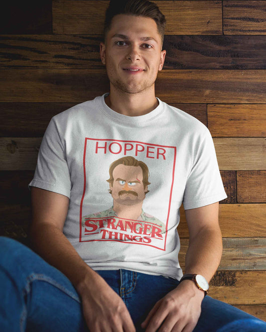 Hopper Stranger Things - Digital Graphics Basic T-shirt White