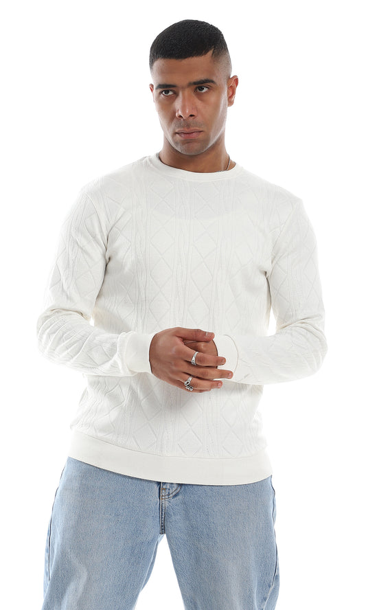 O160531 Cozy Round Neck Knitted Off White Pullover