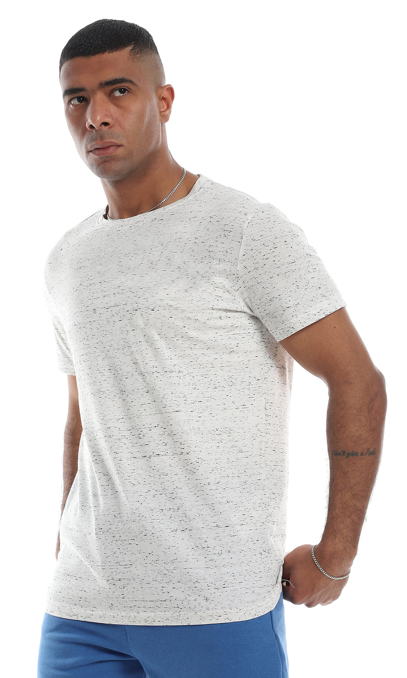 O164010 Short Sleeves Round Basic Heather Off White T-Shirt