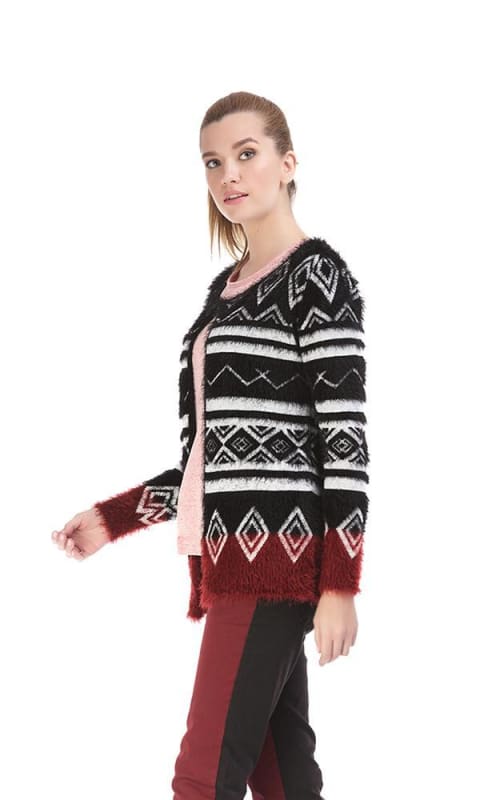 Andes Mohair Cardigan - Black White & Red - women vests & cardigans