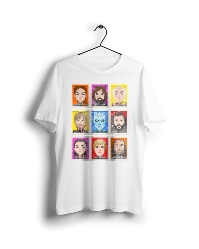 Arabic Game of Thrones Postage Digital Graphics Basic T-shirt White - POD