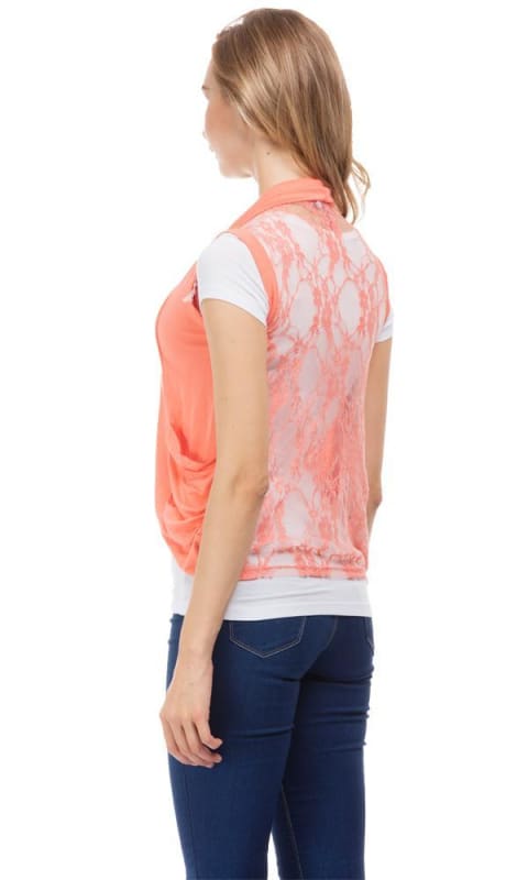 Back Lace Cardigan - Orange - women vests & cardigans
