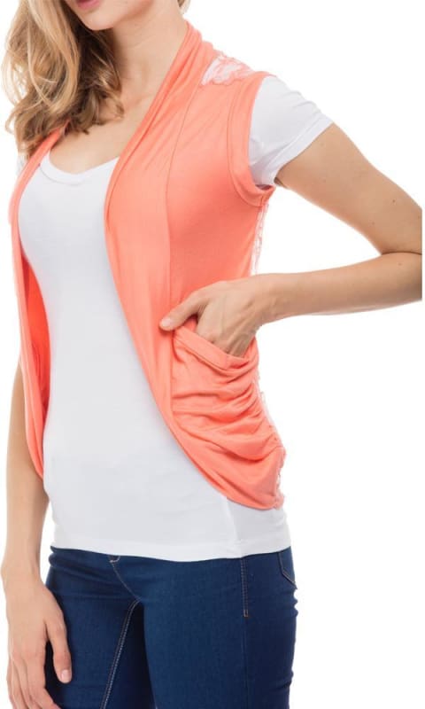 Back Lace Cardigan - Orange - women vests & cardigans