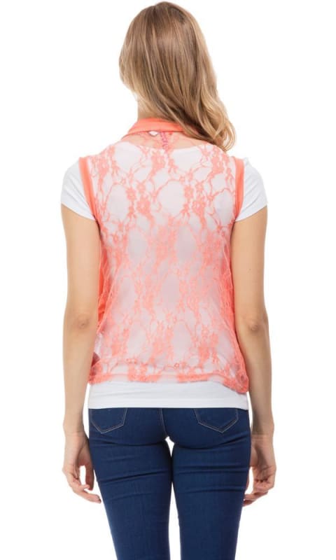 Back Lace Cardigan - Orange - women vests & cardigans