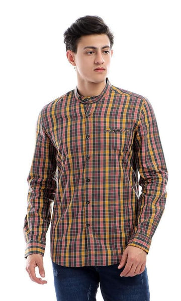 Buttoned Pocket Elbow Patch Round Collar Shirt - Multicolour - male shirts