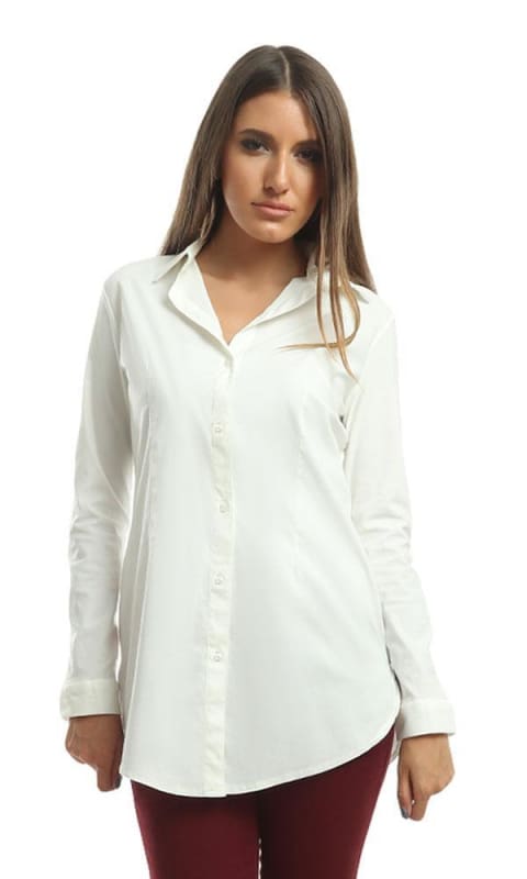 Buttoned Solid Shirt - Off White - women shirts & blouses